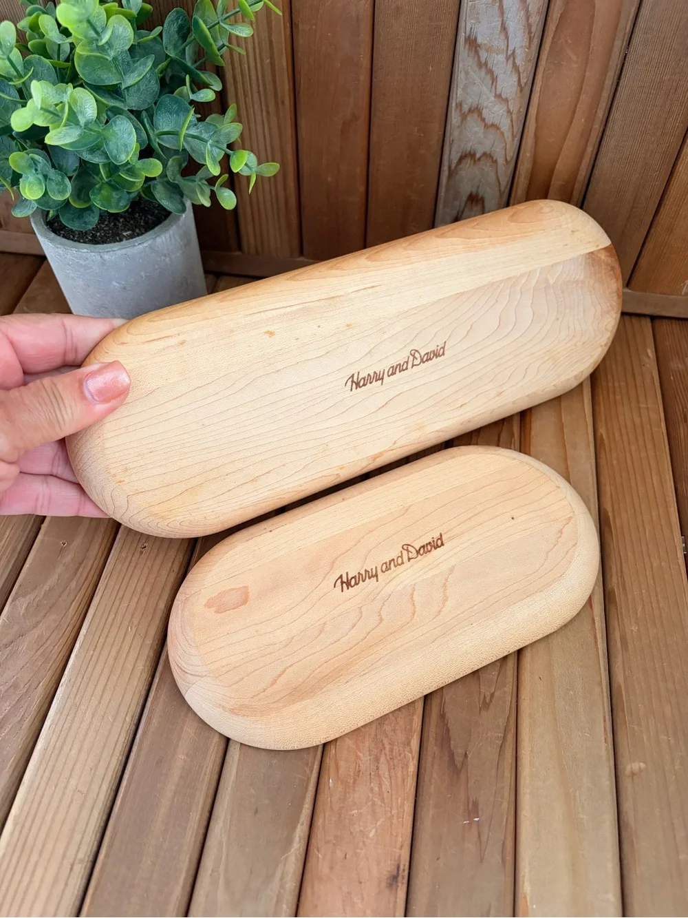 Harry & David Natural Wooden Boho Serving Trays, Set of 2 Nesting Decor